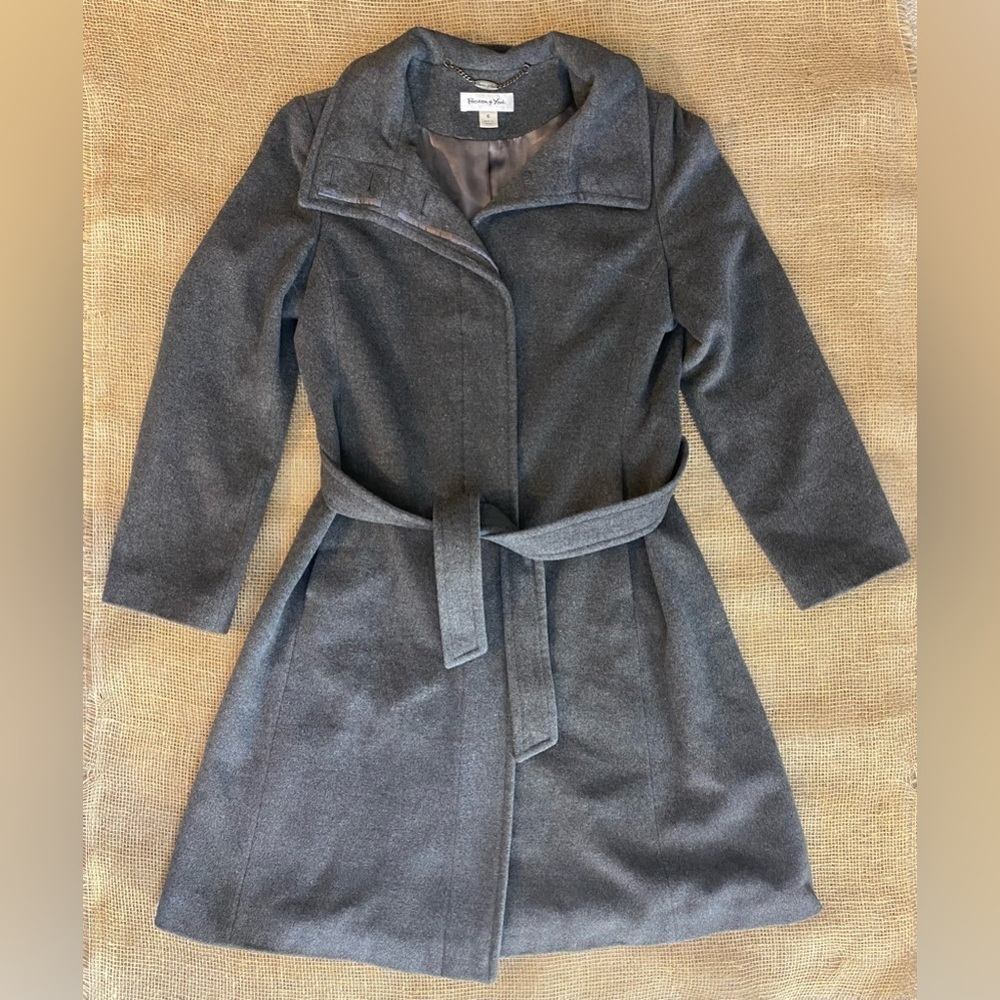 Angora/Wool Coat Preston & York Sz 6 Long Button Up Dark Grey Fully Lined